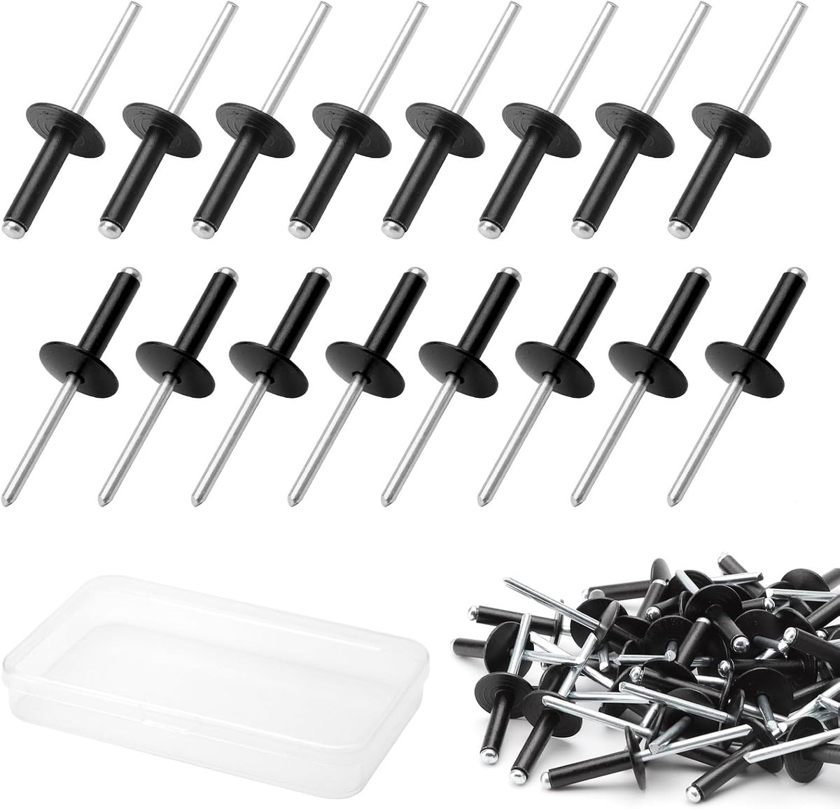 50 stuks aluminium blindklinknagels met grote flens met opbergdoos, 4,8 mm x 20 mm aluminium gelakte klinknagels met grote kop blindklinknagels popklinknagels voor verbindingen in bouw, auto