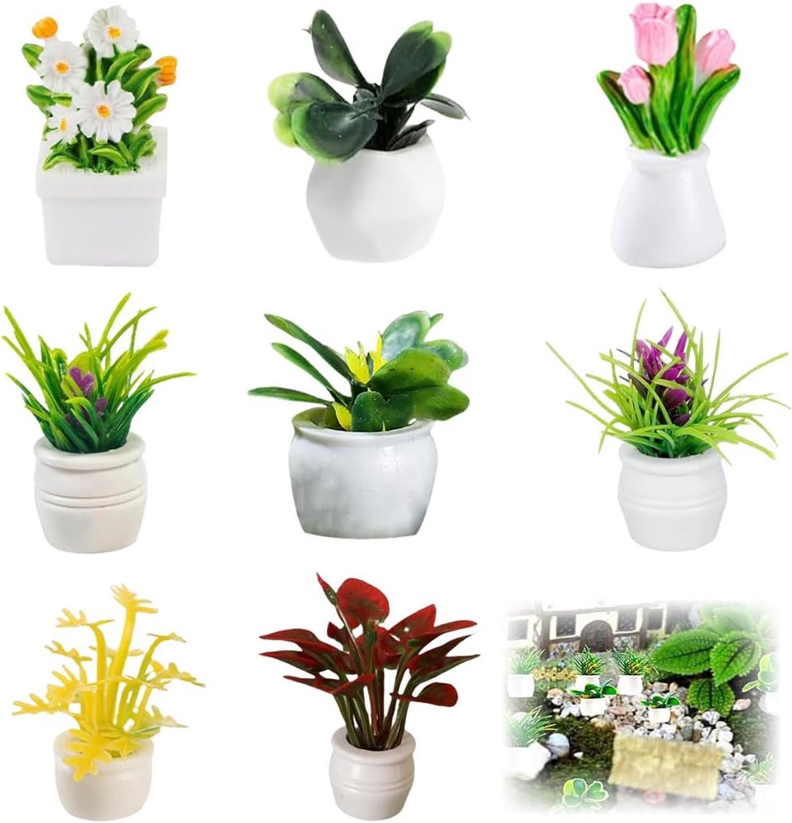 8 Miniaturen Poppenhuis Kleine Planten - Miniatuur Bonsai Micro Model - Bureau, Kantoor, Vensterbank Decoratie - Multicolor