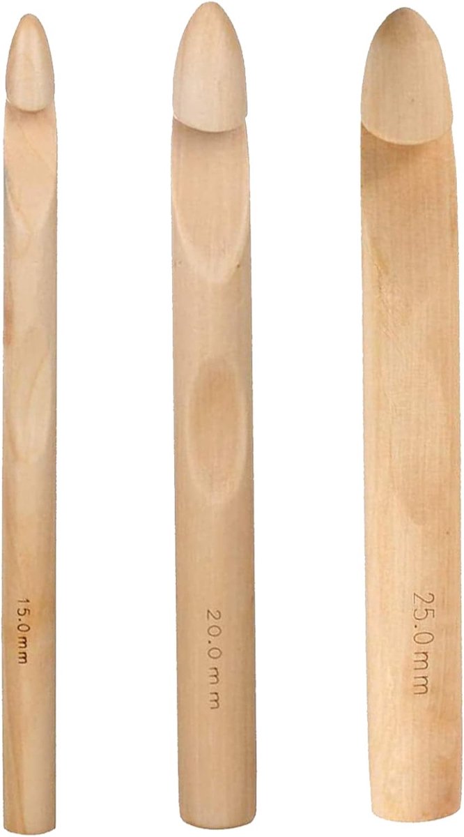 Haaknaalden, natuurlijke bamboe haaknaald grote haaknaald set, ergonomisch handvat, breien haaknaald set voor beginners, dikke stof, grof garen (25/20/15 mm)