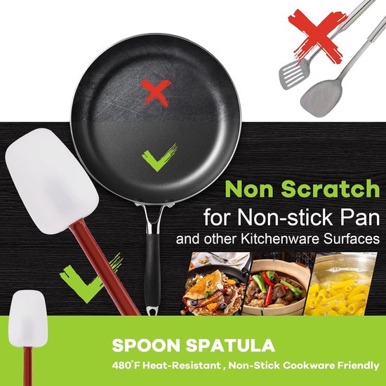 Spatels Pakket van 3 (35,6 cm), hoog hittebestendige commerciële siliconen spatels voor bakken, rubberen lepelspatel voor koken, siliconen kookspatel antiaanbaklaag — afbeelding 3