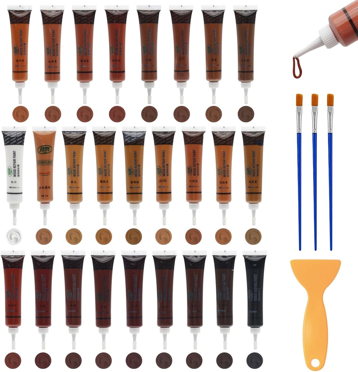 Reparatieset voor laminaat, parket, 26 kleuren, reparatieset, houten meubelreparatieset, parketreparatie, houtpasta, reparatie voor houten vloeren, werkbladen, deuren, kasten, trappen