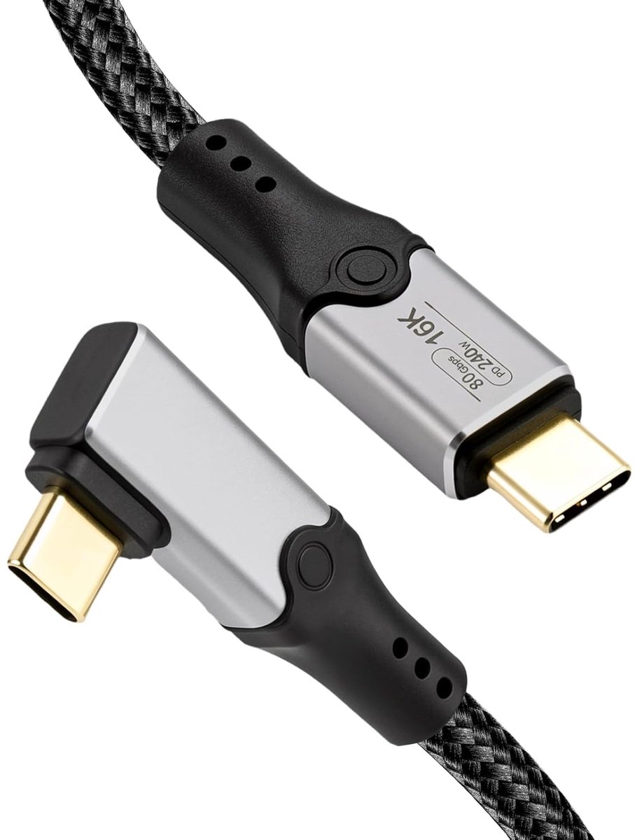 aceyoon 90 graden USB C naar USB C kabel 30 cm, USB 5.0 80 Gbps gegevensoverdracht, PD 240 W snellaadkabel type C nylon ommanteld voor iPhone 17/16/15, voor MacBook, voor iPad Pro, voor powerbank