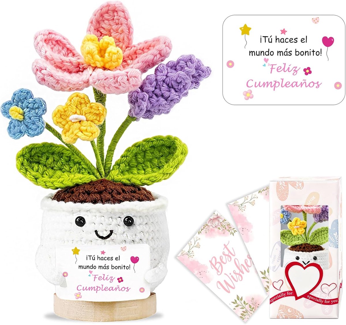Gehaakte bloemenfiguur, verjaardagscadeau voor vrouwen, originele gepersonaliseerde cadeaus voor vriendinnen, moeder, vriendin, leraar, decoratie voor verjaardag, Kerstmis, Valentijnsdag