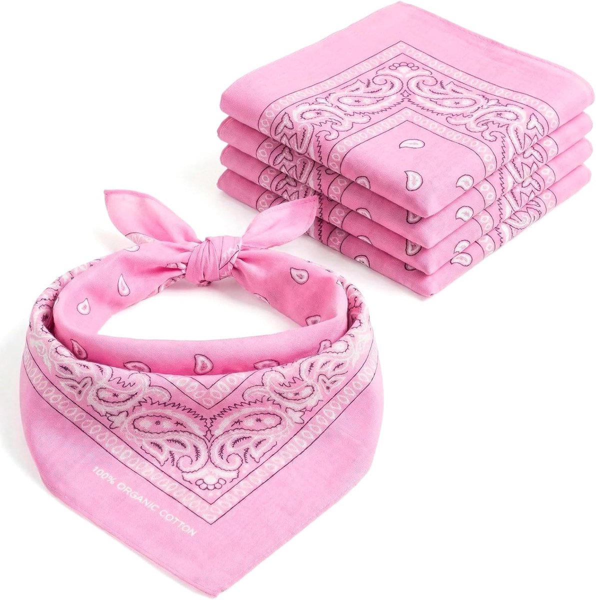 Roze bandana - 100% katoen en natuurlijke vezels - roze bandana sjaal zonder polyester - zacht, duurzaam en wasbaar in de machine - voor dames en heren - unisex en kinderen - 5 stuks