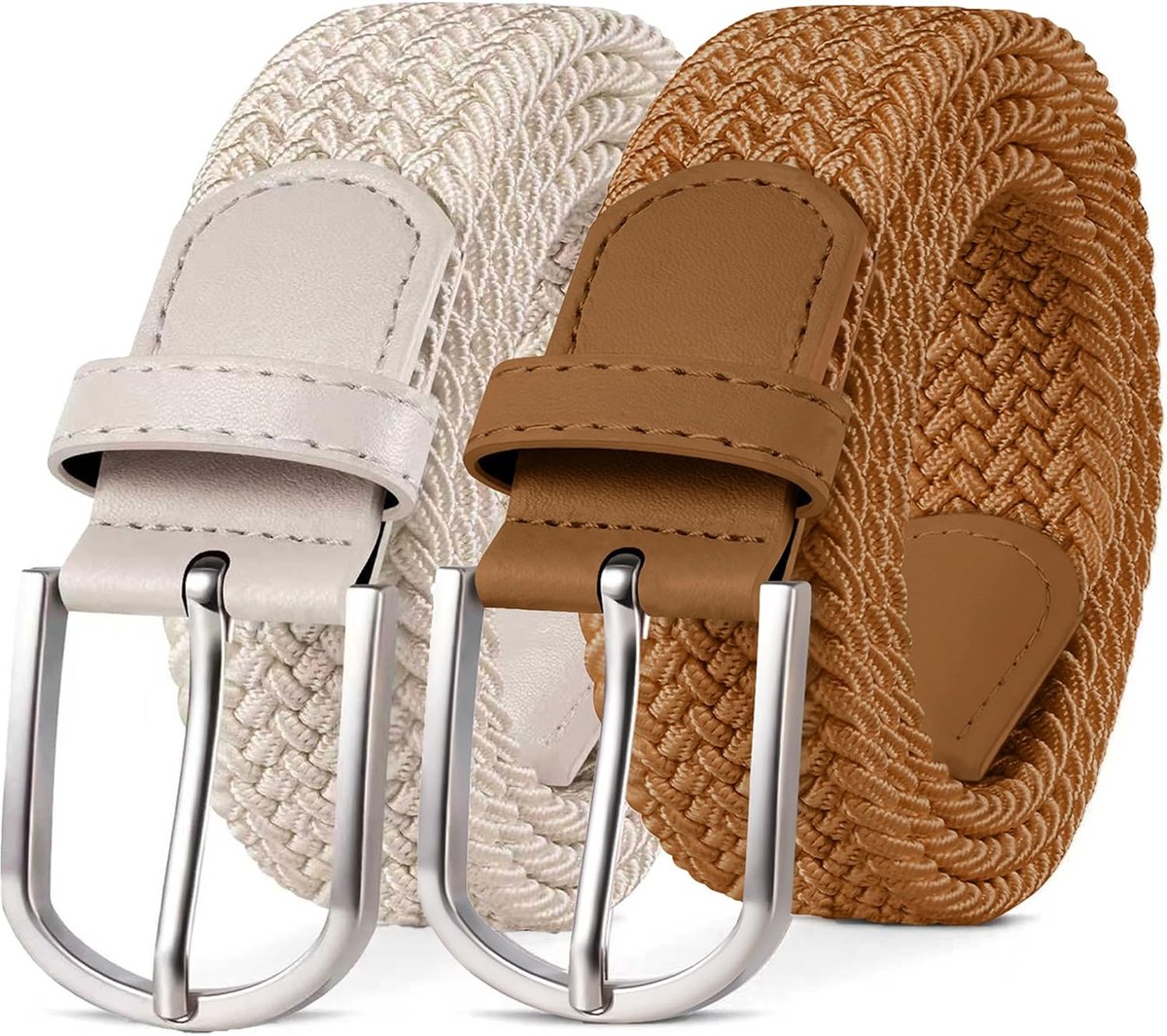 2-pack elastische riem, stoffen gevlochten riem voor dames en heren 33 mm breed, maten 90–140 cm