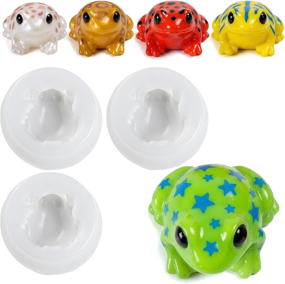 3 Stks Kikker Siliconen Mallen, Miniatuur 3D Dier Hars Mallen Kleine 3D Dier Thema Epoxy Casting Mold voor DIY Craft Micro Hars Poppenhuis Fairy Tuin Miniaturen Landschap Decor