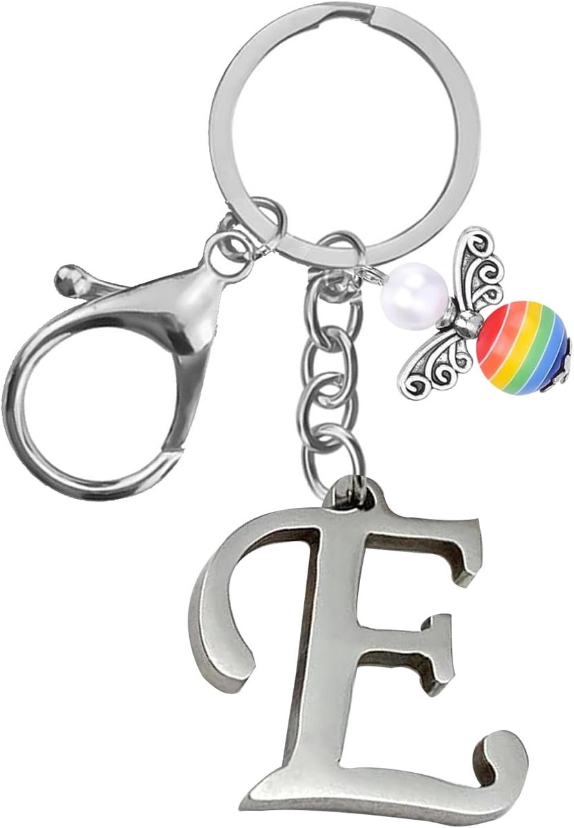 Sleutelhangers voor mannen en vrouwen, metalen letter sleutelhanger gepersonaliseerde alfabetletters met engelbedel, vriendschapsgeschenken sleutelhangers en sleutelhangers, 18e verjaardagscadeau