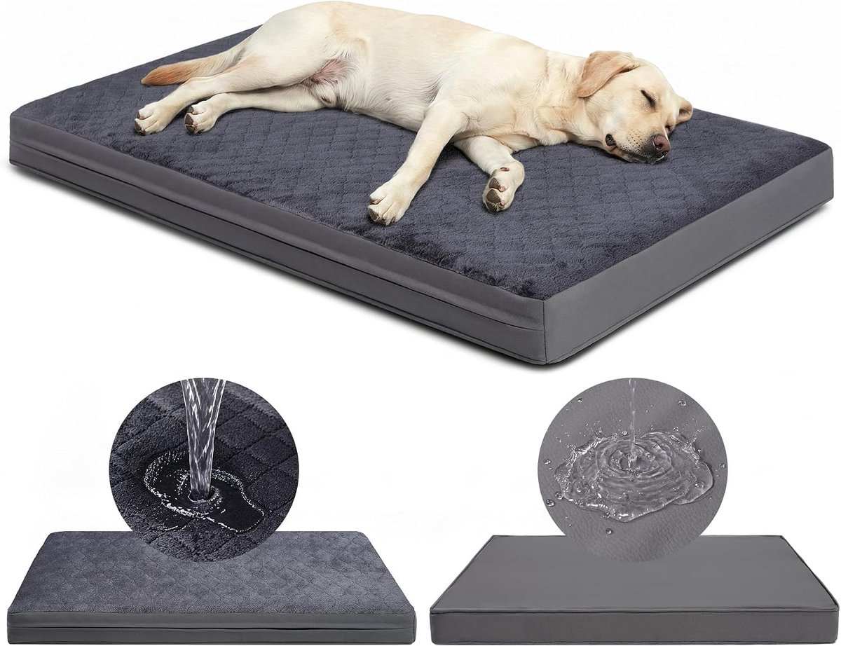 hondenbed voor grote honden, XXL, 134 x 91 cm, hondenkussen met waterdicht kunstleer en absorberende pluche zijde, hondenmat, wasbaar, omkeerbaar, afneembaar hondenmatras