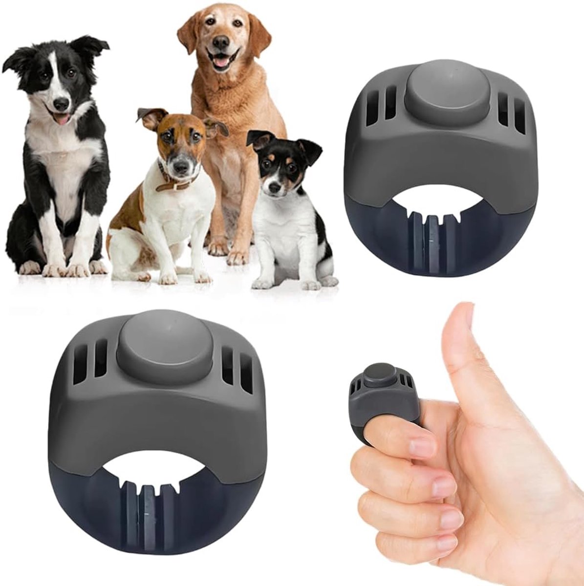 Clickers voor honden met vingerring, praktisch accessoire voor de training van honden, katten en paarden (19 mm/21 mm) (grijs)