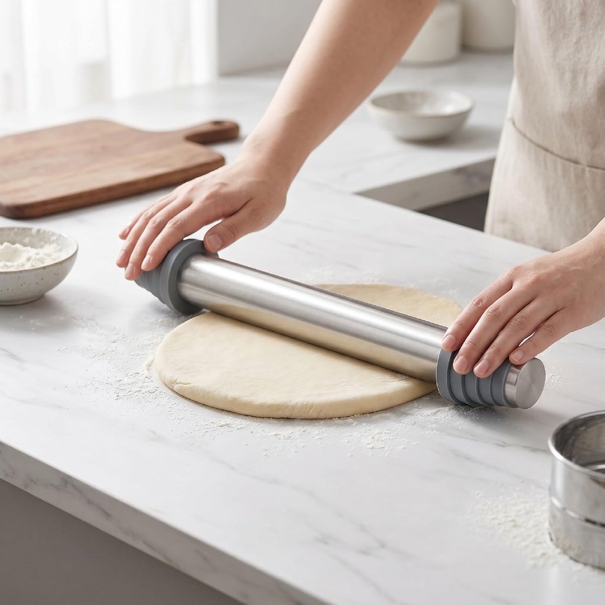 Verstelbare Deegroller RVS Deegroller, 15,87 Inch Anti-aanbak Verstelbare Lichtgewicht Keukenroller voor Het Bakken van Pizzataart Korst Fondant Koekjes Nan (GREY)