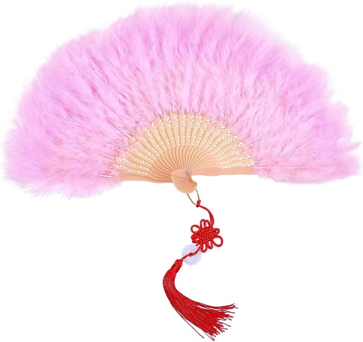 Marabou Veer Opvouwbare Ventilator, Vintage Opvouwbare Roze Chinese Flapper Veer Hand Fan Plastic voor Vrouwen Kostuum Dansshow Theekransje Bruids Kerk Bruiloft Decoratie 29,5x16 cm