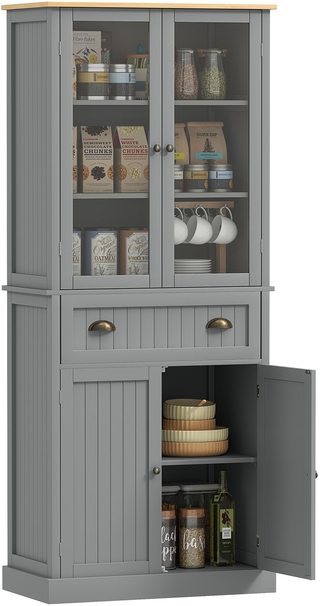 HOMCOM Keukenvoorraadkast - MDF - 76x40x182,5cm - Grijs