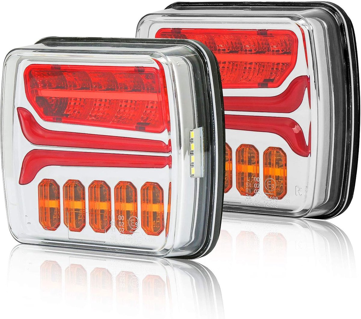 2-delige LED-aanhangwagenverlichting - Neon-staartlichten met dynamische richtingaanwijzer, onderdompelbaar 12/24V ECE-goedgekeurd