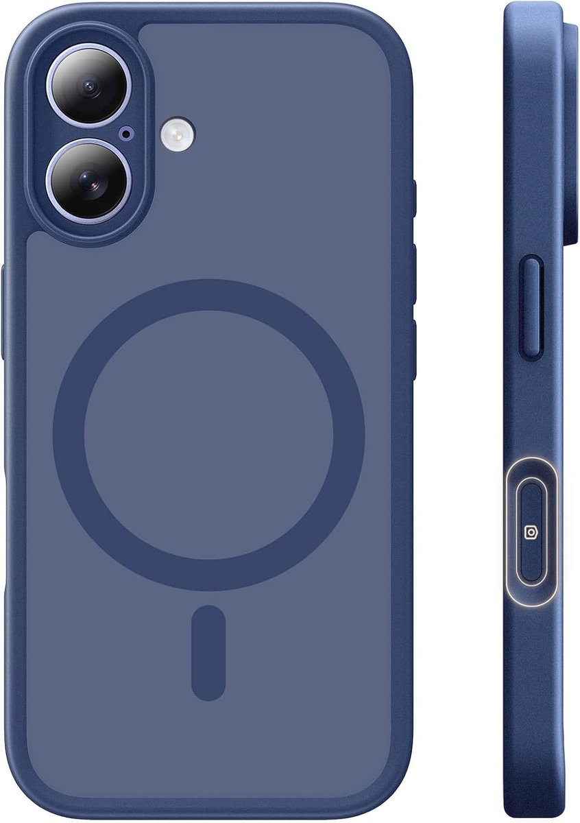 Magnetische beschermhoes voor iPhone 16 met volledige lensbescherming, compatibel met MagSafe, bescherming van de cameraknoppen, militaire bescherming tegen stoten, dun, blauw