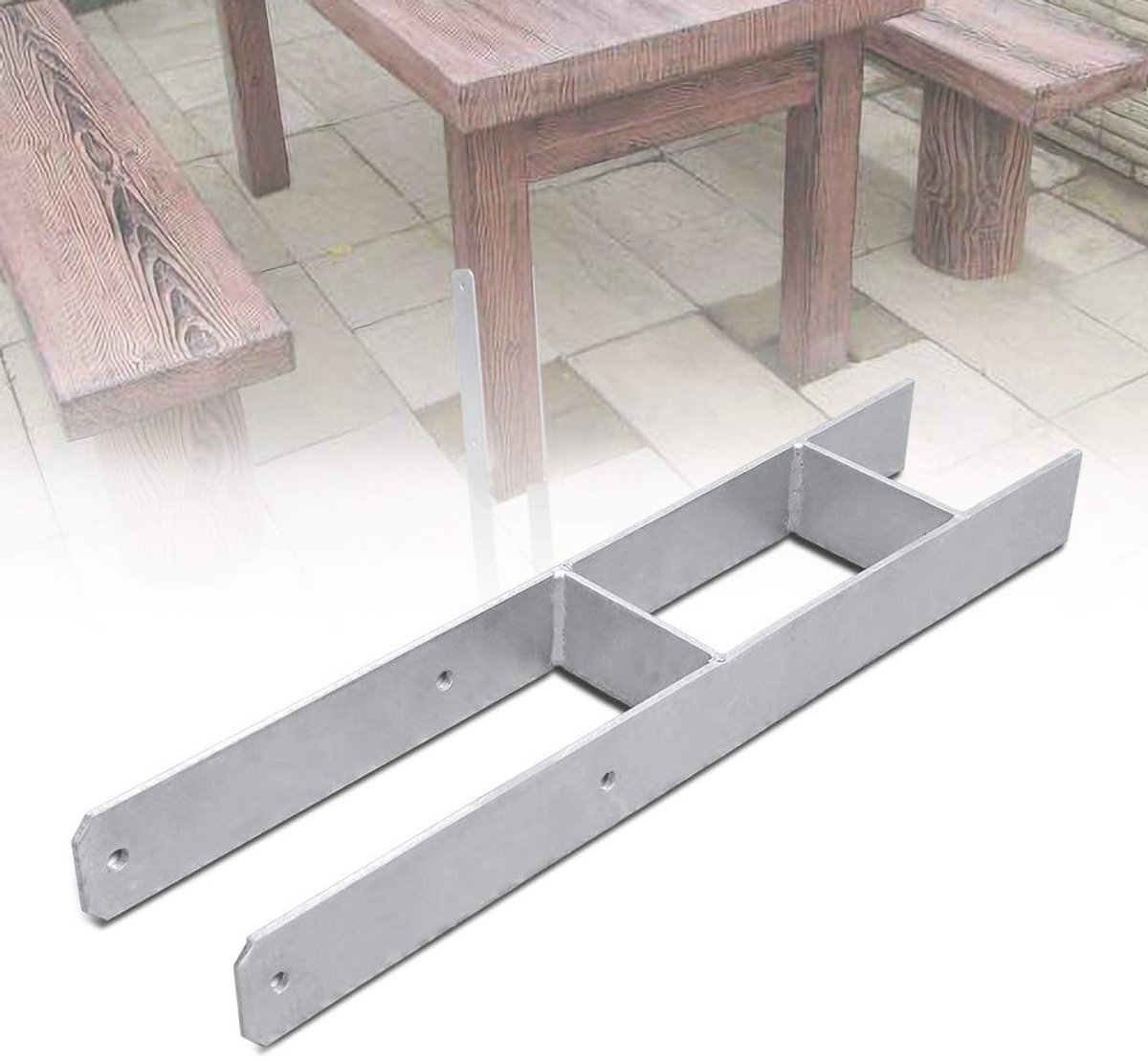 H-anker, set H-anker, paaldrager, anker, H-vorm, stalen drager voor palen, hek, carports, steltenhuizen (12 stuks, 121 x 600 x 5 mm)