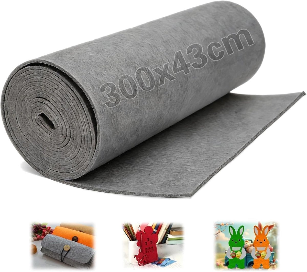 Stof grijs - Verkocht per meter - 300 x 43 cm - 3 mm dik - Viltstof voor snijden - Polyester bricolagestof voor handwerk - Opbergzak - Onderlaag in