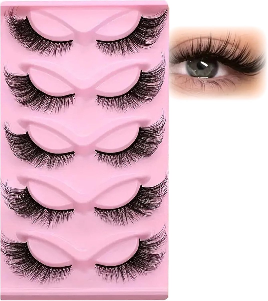 Valse wimpers, 5 paar dramatische Cat Eye kunstwimpers, wispy & pluizige faux strip wimpers, zachte en herbruikbare nepwimpers, Foxy C Curl valse wimpers, extra krul volume wimpers