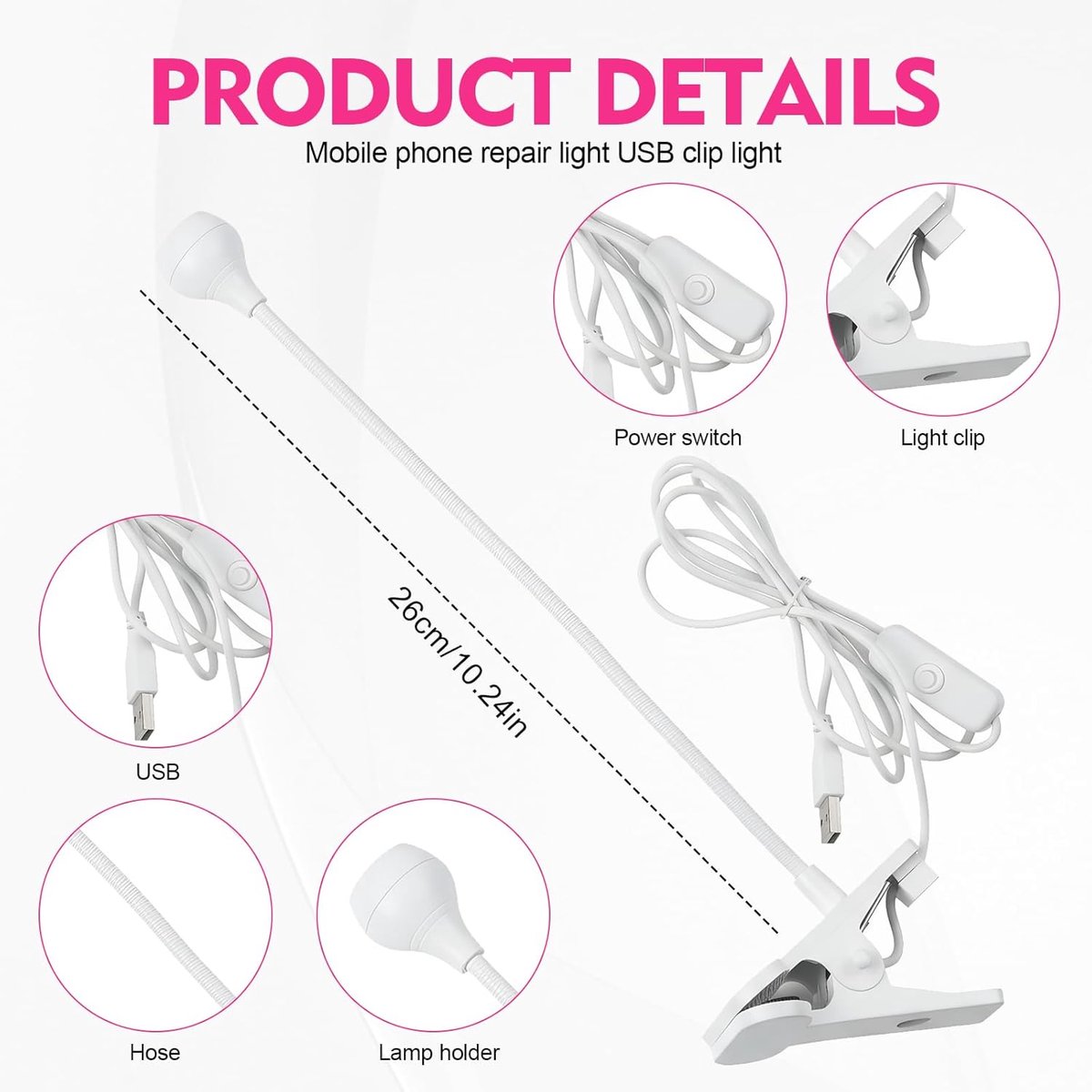 UV-lamp voor gelnagels, 3 W nageldroger LED-lamp voor gelnagellak met clip en USB-schakelaar, 360° flexibel draaibare mini UV-nagellamp, draagbaar UV-licht voor nagels, wit — cadeau in Verzorging - foto 6