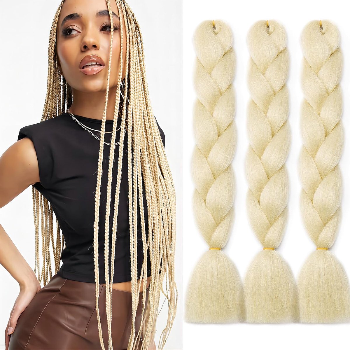 Synthetisch Haar voor Vlechten 3 Stuks Ombre Braids Extensions Kanekalon Braiding Haaruitbreiding Vlecht Afro Crochet Box Braids Haarvlechten 300g, Bleek Blond