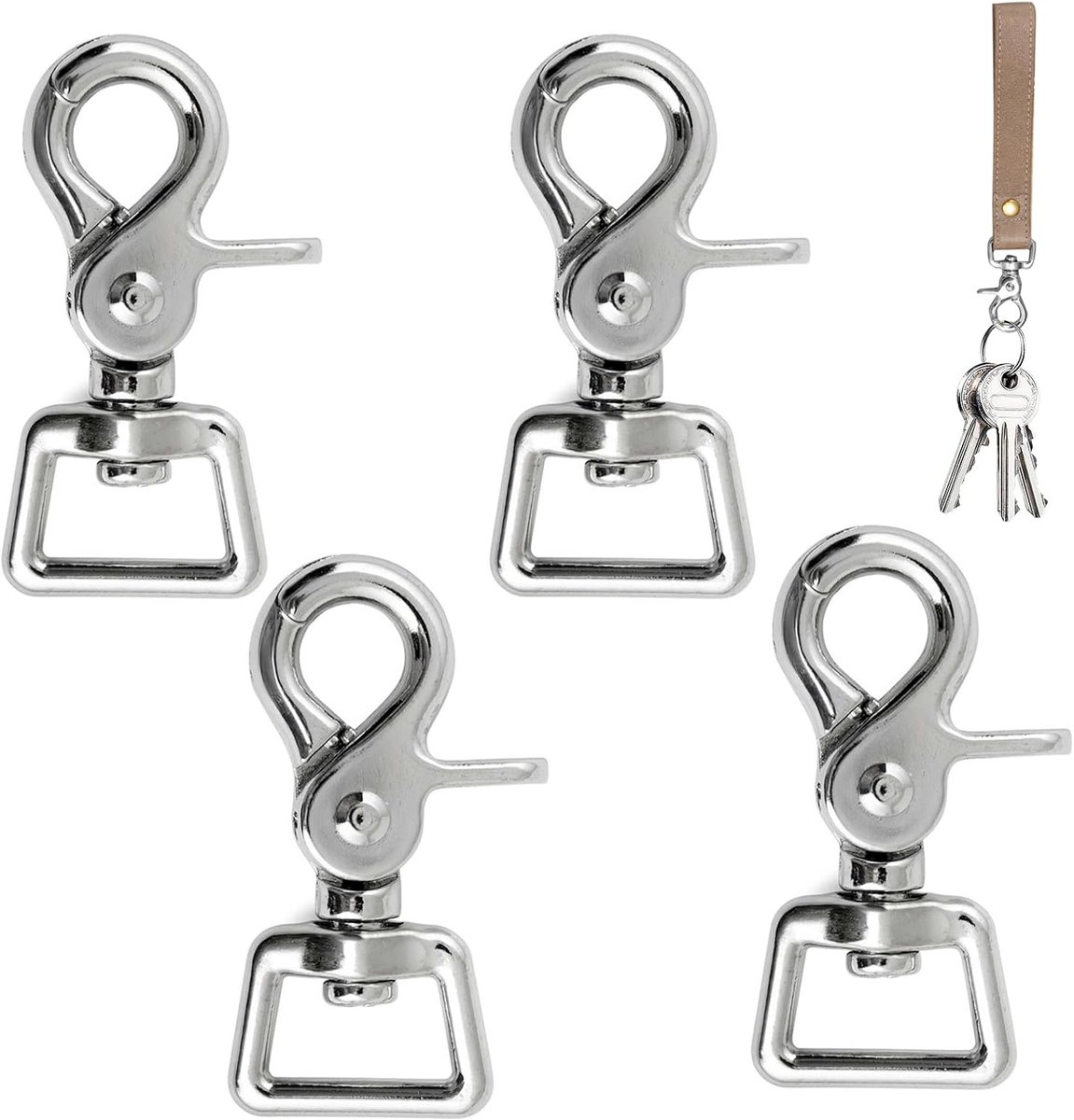 4 stuks draaibare karabijnhaken met 360° wartel, metalen schaarkarabijn van zinklegering met chroomafwerking voor hondenriem, sleutels, camping, boot en dagelijks gebruik