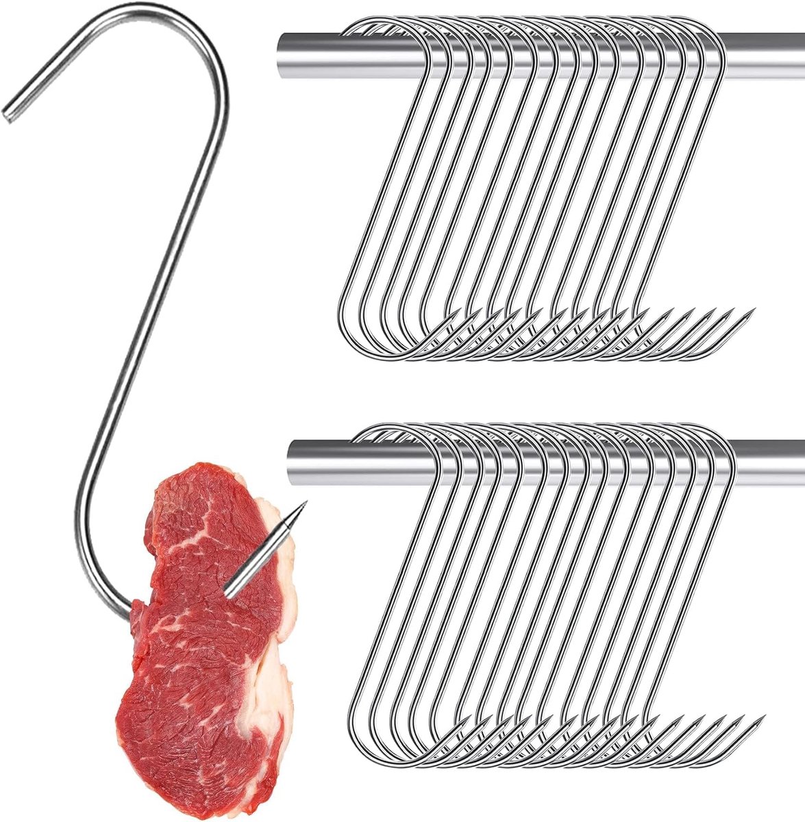 roestvrij staal, 30 stuks vleeshaken, premium slagerhaken, 15 cm, S-haken voor warm en koud roken, rookhaken, keuken, kip, jacht, roken, ribben, rookovenaccessoires