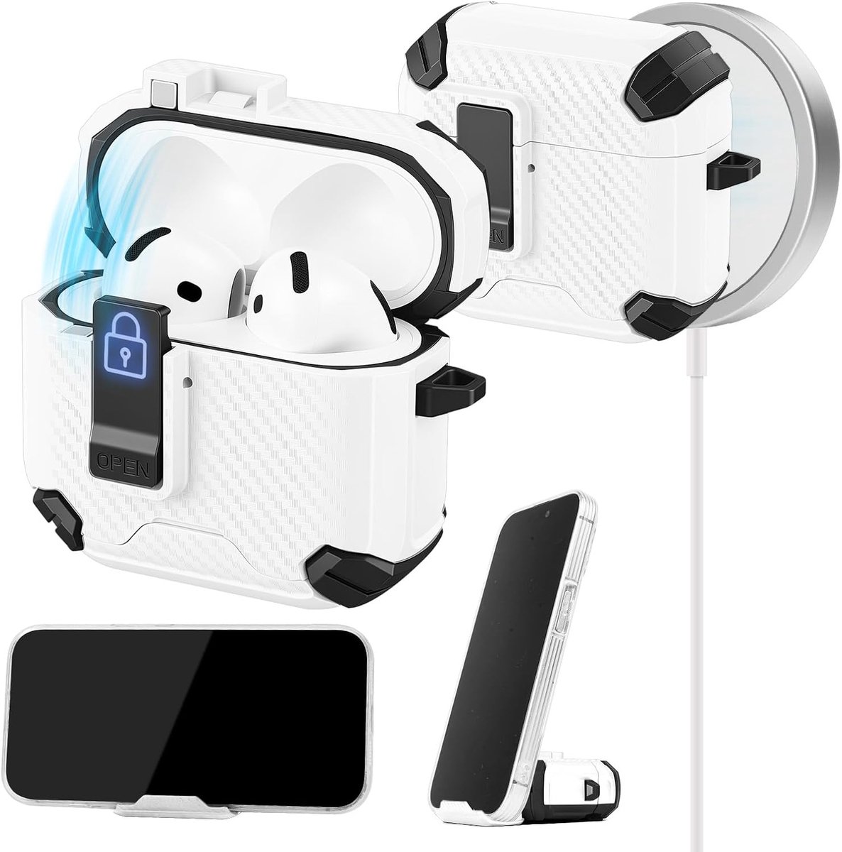 hoesje compatibel met Pro 4, beschermhoes met telefoonstandaard, schokbestendige valbescherming van militaire kwaliteit met vergrendelingsmechanisme, magnetische achterkant, donkerblauw