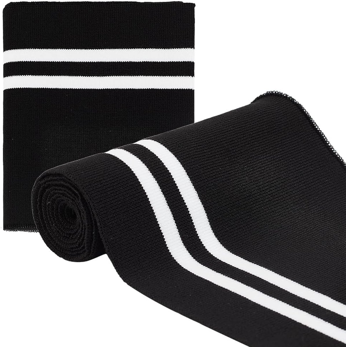 Stof, zachte katoenen elastische boordstof zwart-wit gestreepte stof voor doe-het-zelf naaien trim kragen taillebanden nekband beenarmen sportkleding manchetten