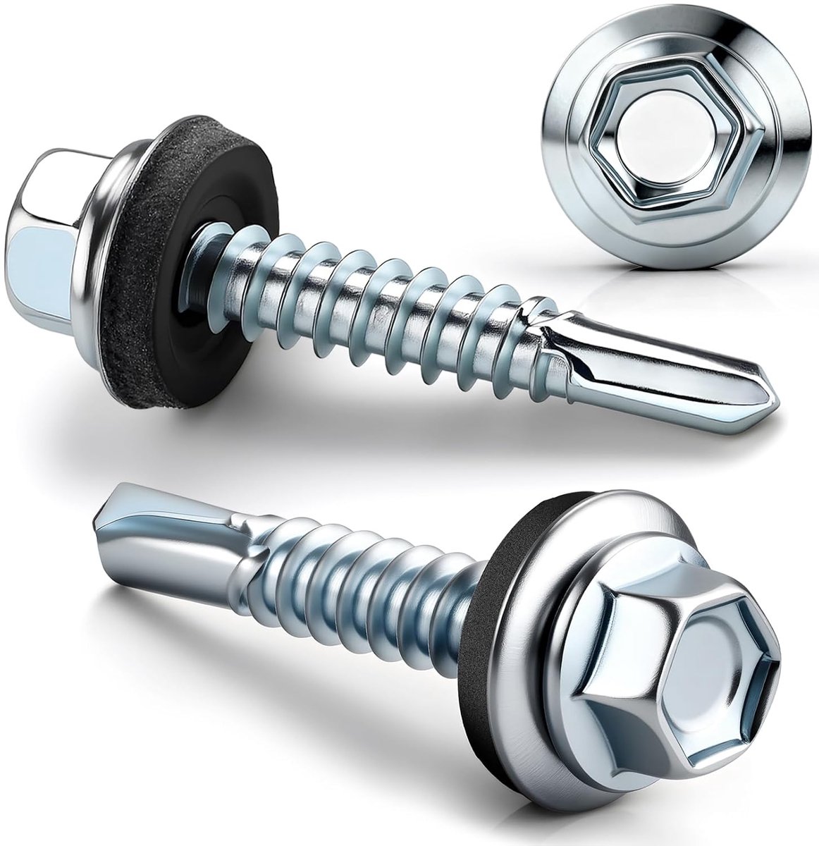 120 stuks, zelftappende schroeven met afdichtring, 4,8 x 55 mm, dakschroeven met afdichtring, zilver, msymsyu verzinkt koolstofstaal, spenglerschroeven voor metalen