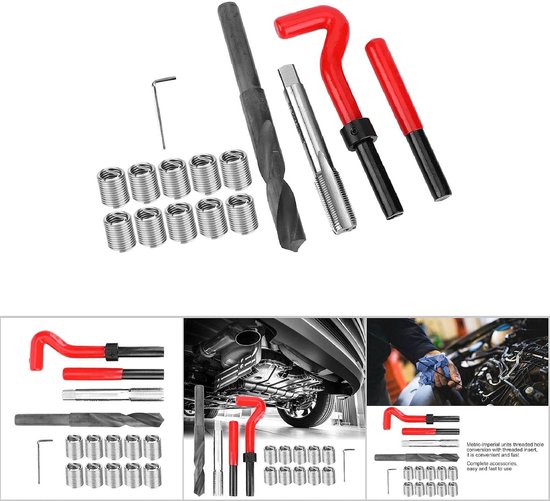 15-delige schroefdraadreparatieset, gedraaide boorsleutel van roestvrij staal, schroefdraadinzet voor auto's, M14 x 1,25, hoge, slijtvaste, duurzame schroefdraadreparatieoplossing voor auto's — afbeelding 2