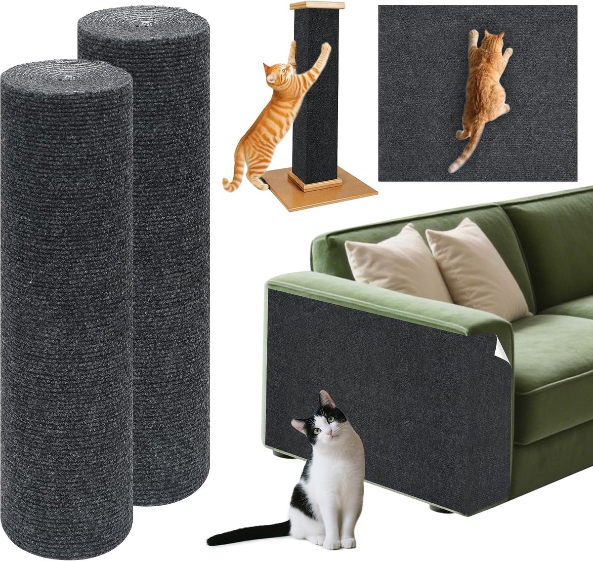2 stuks krabmat kat zelfklevend 40 x 200 cm: TOOSOFt krasbescherming bank kat - DIY trimbaar krabtapijt zelfklevend - donkergrijs krasplank muur voor katten bomen kattentoren meubels en