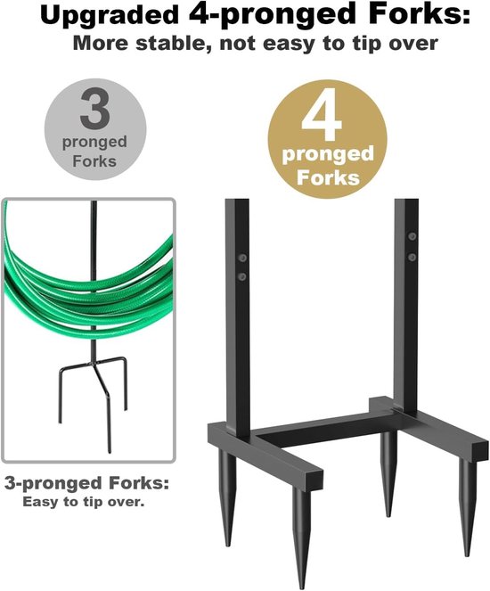 Vrijstaande tuinslanghouder - met 4 verbeterde grondankers, uitneembaar, stabiel metalen frame voor 46m tuinslang, voor tuin, gazon, terras & erf — afbeelding 3