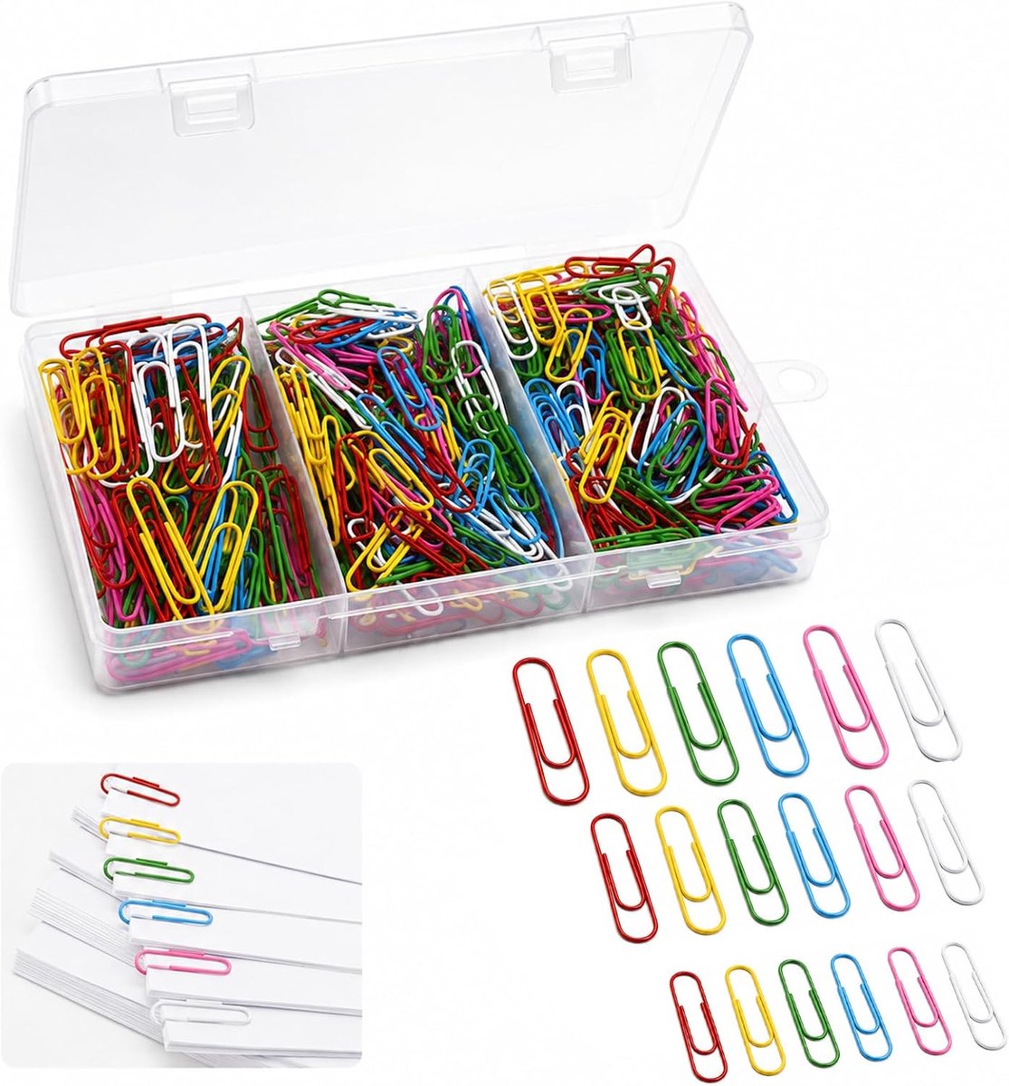 400 stuks paperclips, kleurrijk, 28 mm, 33 mm, 50 mm, gecoate paperclips en paperclips, paperclips in transparante opbergdoos voor kantoor, school en thuis