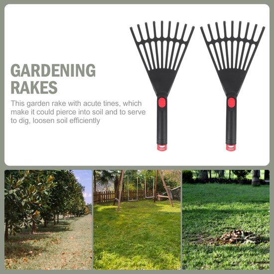2 stuks, tuingras, hark, ploegen, graspieren, landbouwhark, voor bladeren, bladeren, — afbeelding 2