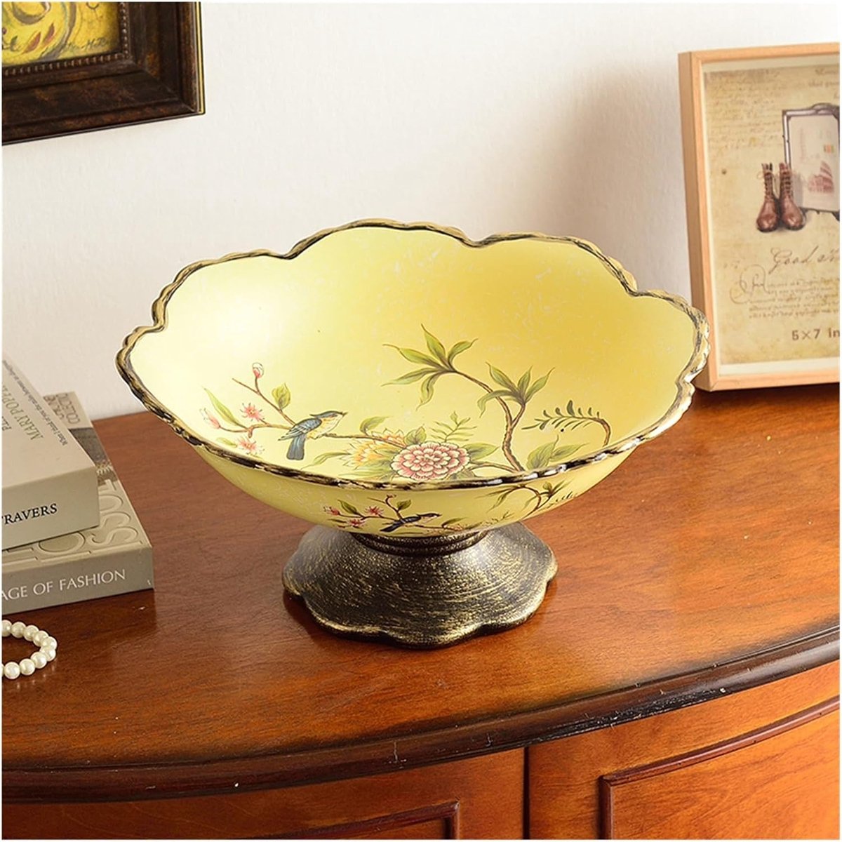 Fruitschaal Staande fruitschaal, keramiek, snoep, snacks, servies, broodbord, voedselcontainer, decoratie(Yellow)