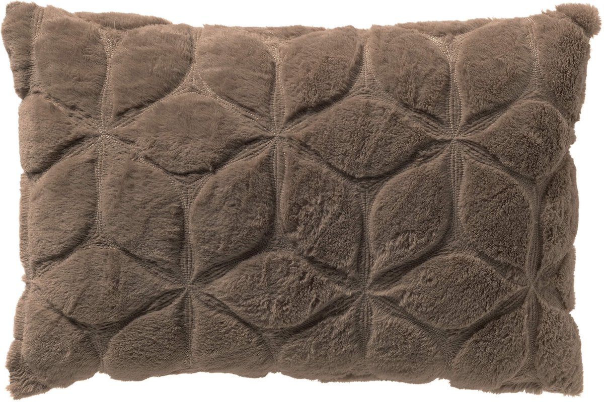 Dutch Decor QUINN - kussenhoes 40x60 cm - bontlook - gewatteerd bloemmotief - Driftwood - taupe - met rits - zonder binnenkussen