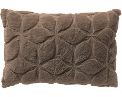 Dutch Decor QUINN - kussenhoes 40x60 cm - bontlook - gewatteerd bloemmotief - Driftwood - taupe - met rits - zonder binnenkussen