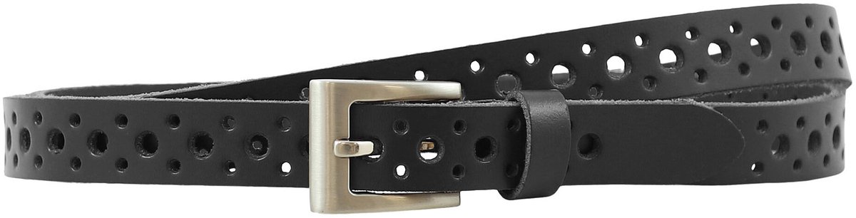 Houtkamp Smalle Leren Damesriem 2 cm – Broekriem & Taille Riem – Geperforeerd Patroon – Zwart - Lengte totaal 100 cm / Riemmaat 85