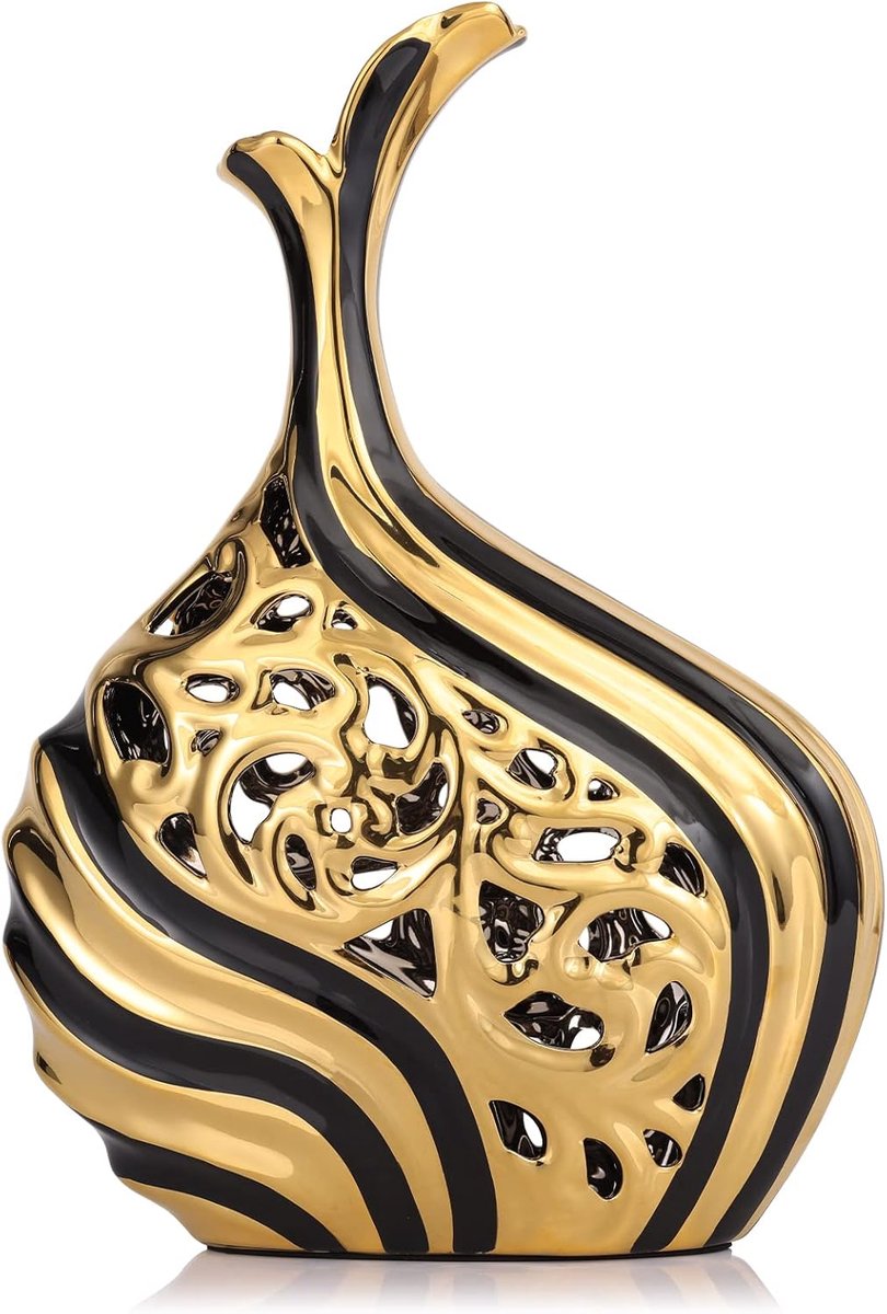 Decoratieve vaas 38 cm - zwart goud keramisch - modern design - perfect voor uw interieur - SnelShoppen