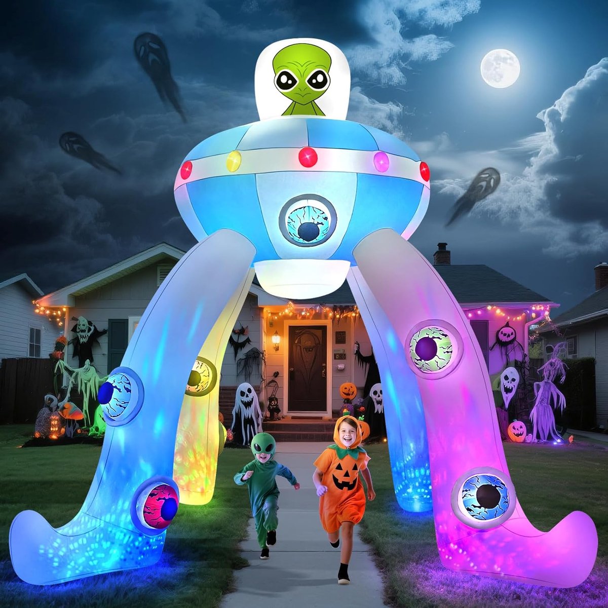 SnelShoppen - 12FT Halloween Inflatable Decoratie - Opblaasbare Versiering voor Tuin, Binnen en Buiten - Alien UFO Boog - Schrik je Buren - Perfect vo
