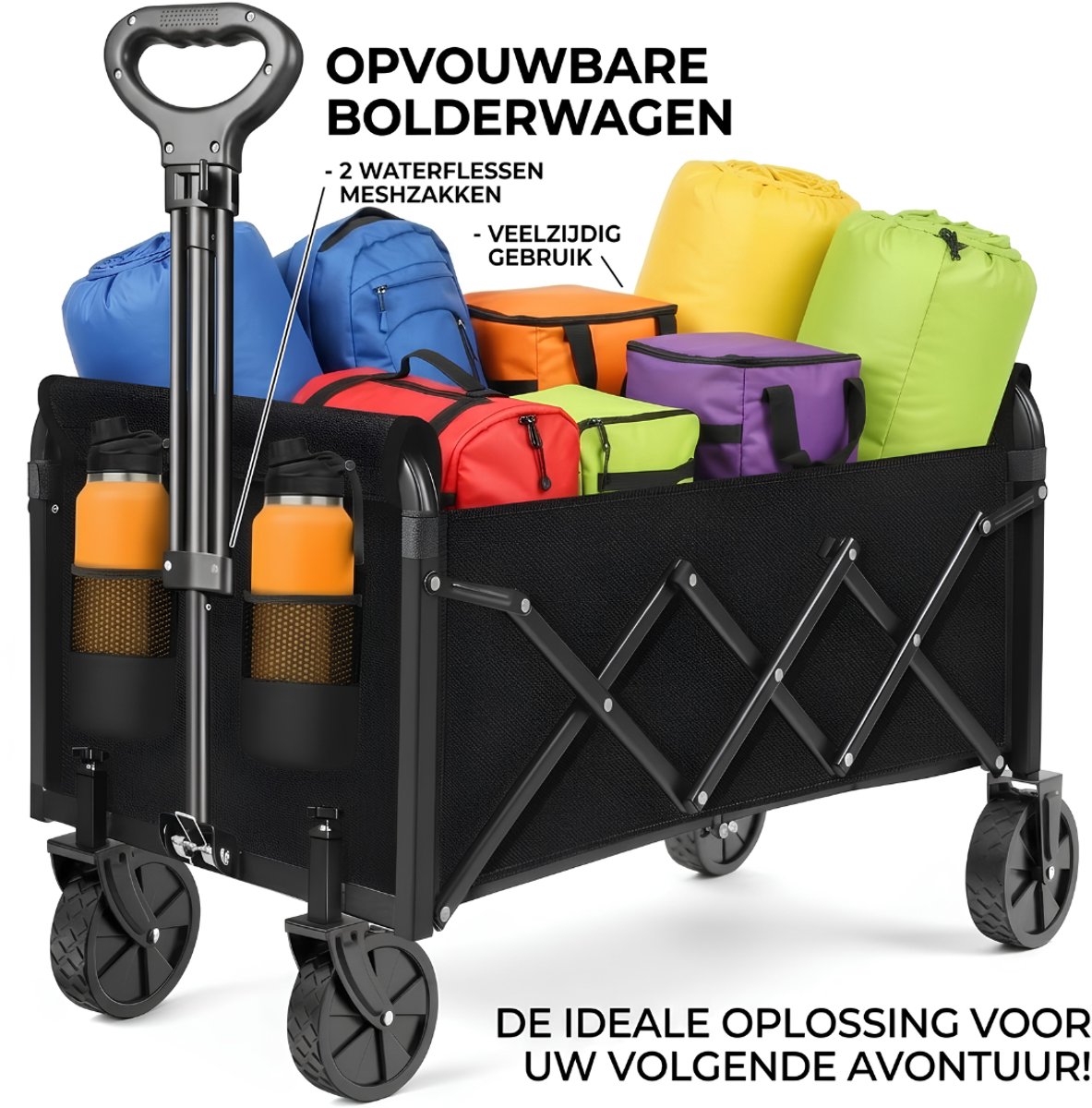 LNMsolutions® Bolderkar - Bolderkar Opvouwbaar - Inklapbare Bolderwagen - Zwart - 75cm x 44cm x 95cm