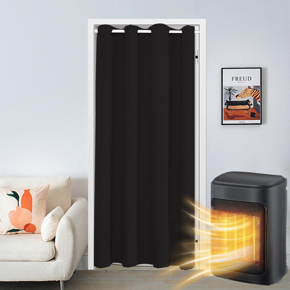 Gordijn, verduisterende kastgordijnen, thermisch geïsoleerde privacygordijnen, doorvoergordijnen voor kamerverdeler, hal, raam, zwart, 107 cm B x 203 cm H