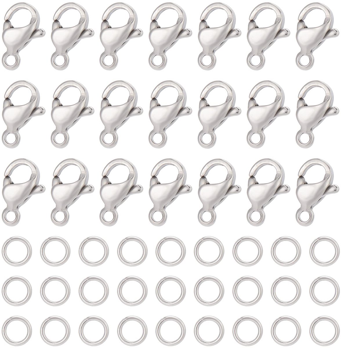 1 doos 240 stuks kreeft klauw sluitingen 304 roestvrij staal kreeft sluitingen met 120 stuks open springringen kit zilveren ketting armband sluiting bevestigingsmiddelen haak voor sieraden
