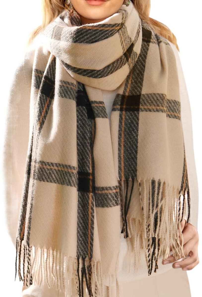 Wintersjaal voor dames, elegant, pashmina, warm, kasjmier, lang, groot, geruit, voor dames