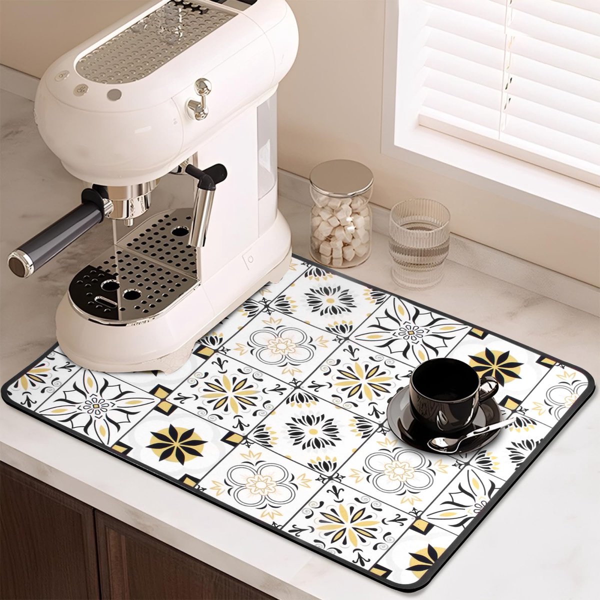 Afdruipmat voor Koffiezetapparaat, 60 × 40 cm Onderlegger Koffiezetapparaat, Koffiemachine Mat, Droogmat met Waterdichte Rubberen Achterkant voor Aanrechtbladen, Servies en Voerbakken voor Huisdieren