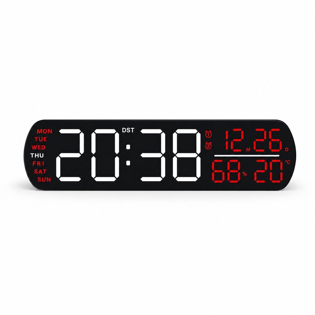 VHV-Digitale Wandklok met Temperatuur en Vochtigheid - Digitale Timer met Datum en Alarm - Grote Digitale Klok voor Thuis en Kantoor