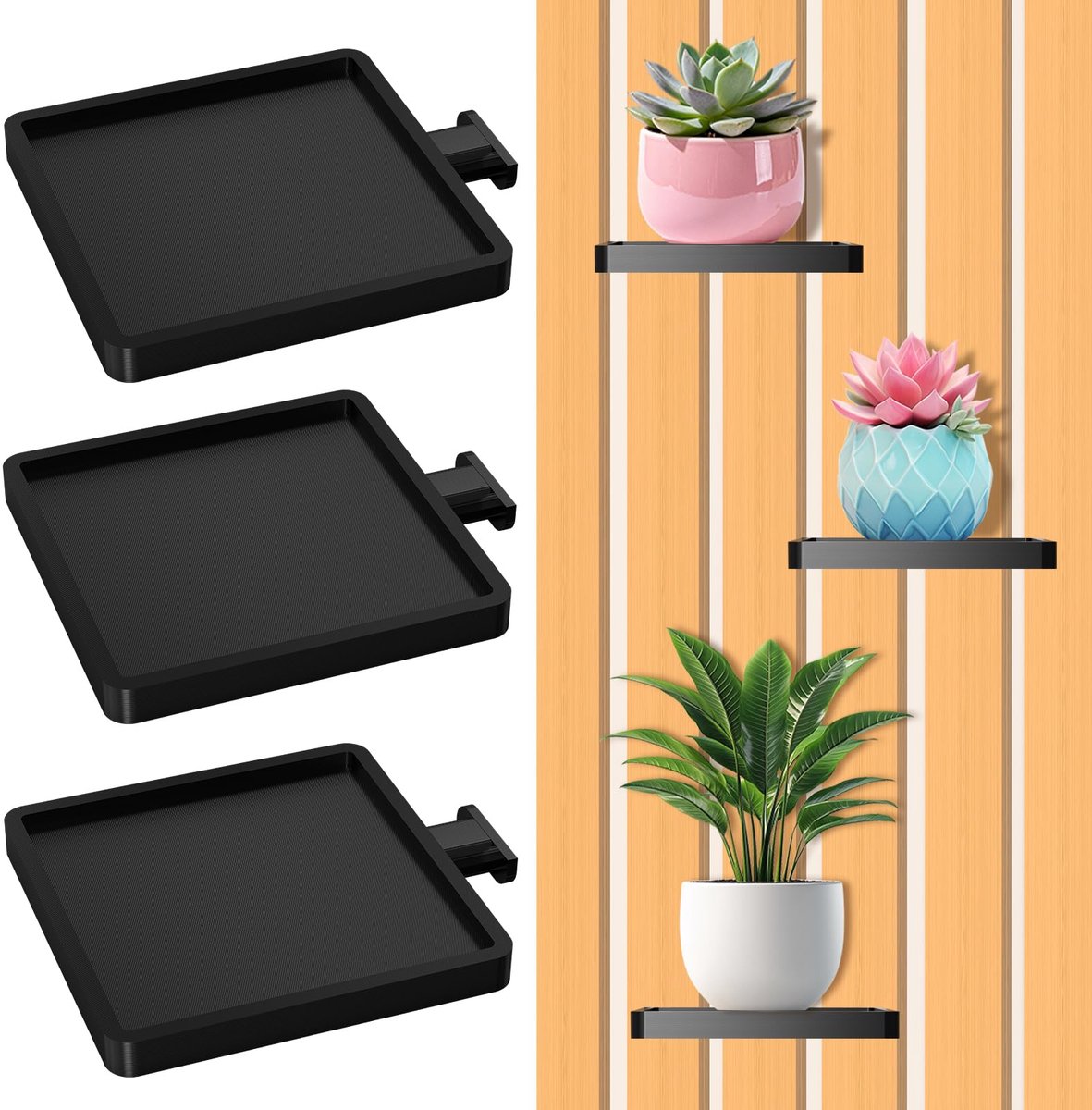 Plantenbakken, 3 stuks, voor akoestische panelen, accessoires voor akoestische panelen, zonder boren, wandhouder voor tuin, balkon