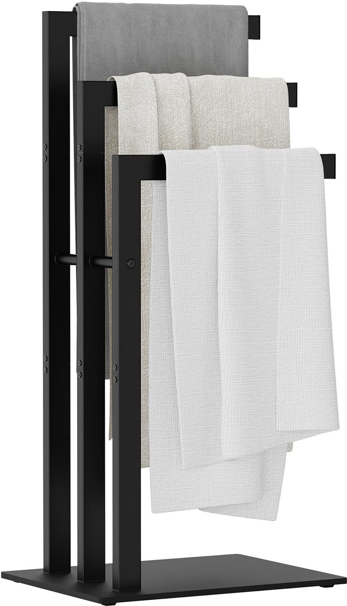 Handdoekenrek, vrijstaand, staand, roestvrij staal, met 3 stangen, stalen buizen, kledingrek voor badhanddoeken, kleding, 40 x 30 x 80 cm, zwart