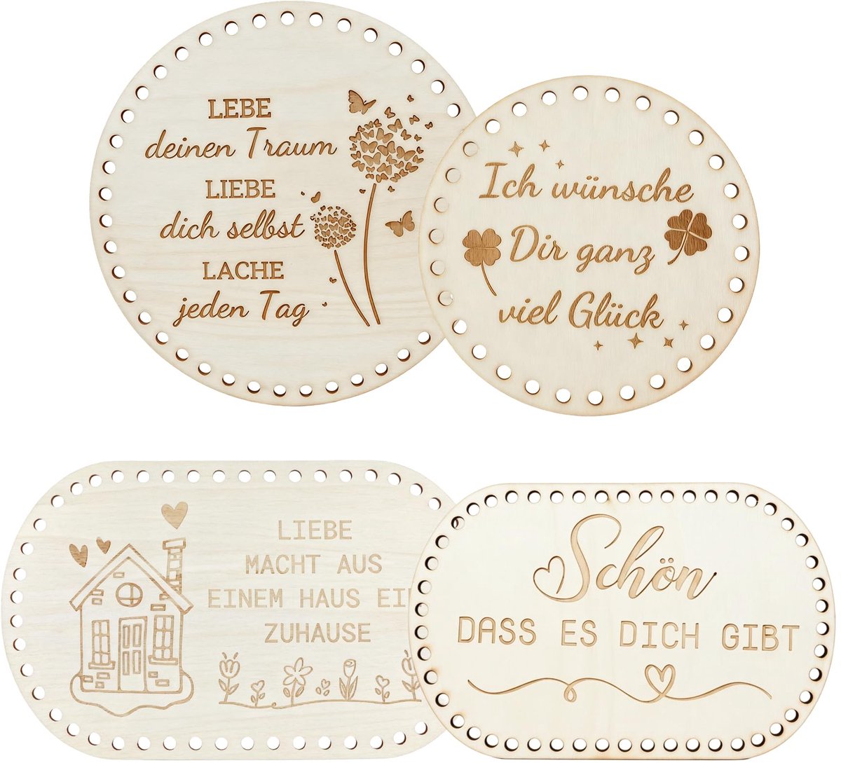 Mandbodem om te haken, houten vloer, rieten set, rond en ovaal, met prachtige patronen, zelf met gaten, voor haakmand, houten basis, opbergdoos, doe-het-zelf handwerk en woondecoratie