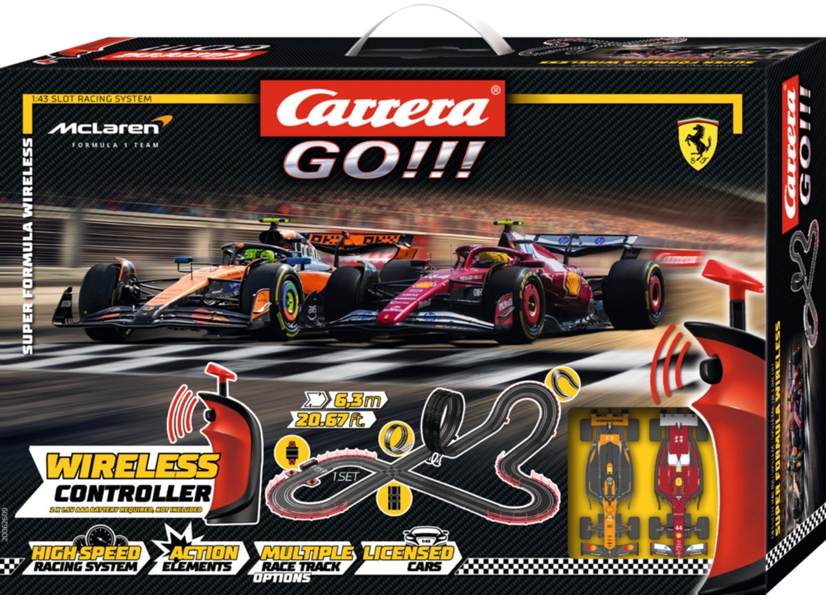 Carrera Go!!! Racebaan - GO!!! Super Formula 1 - Wireless - Ferrari SF-25 Hamilton No.44 vs. McLaren Norris No.4 - 6,3m