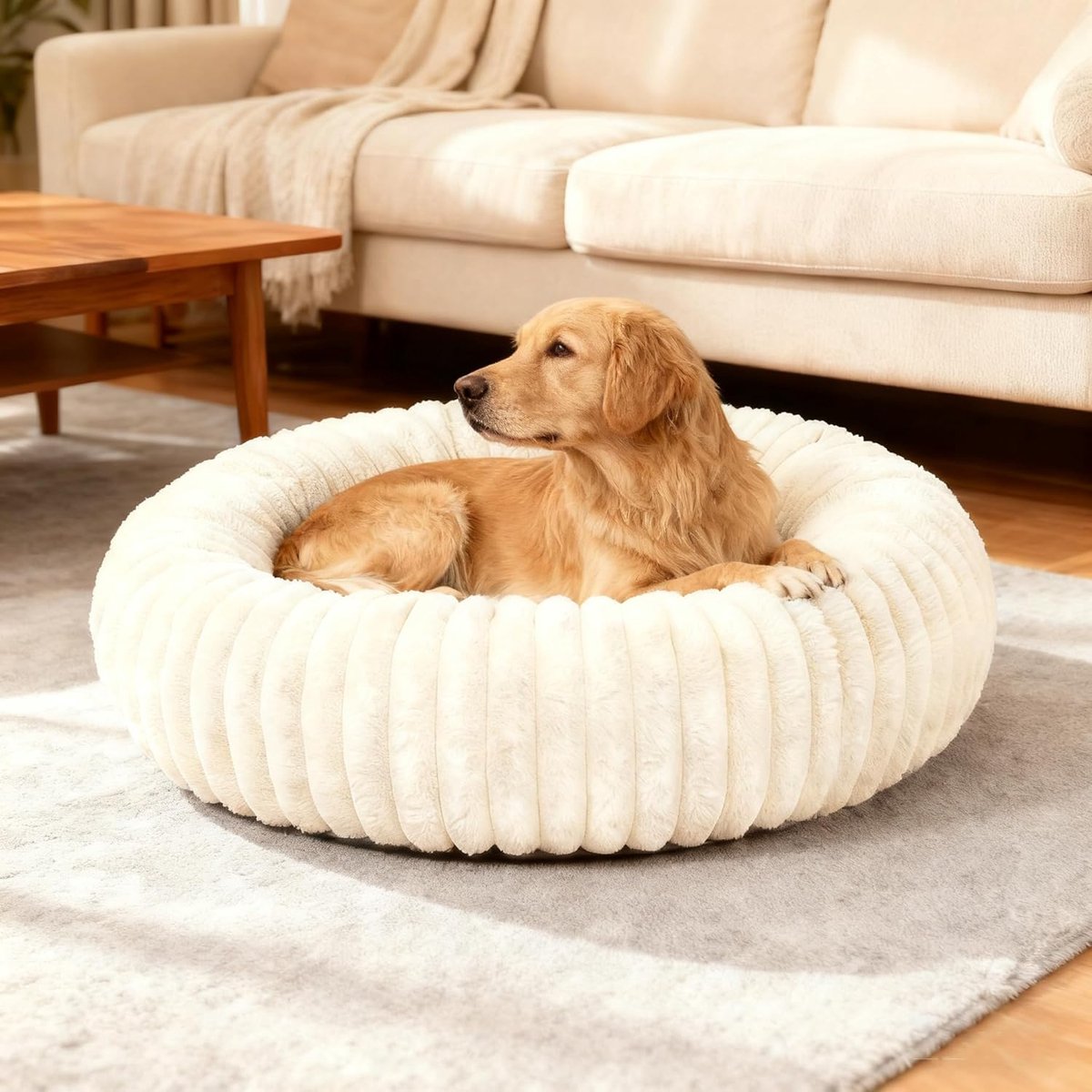 Huisdierbed Fluffy Kattenmand Rond Hondenmand Wasbaar Kattenbed kalmerend Hondenbed Donut Hondenkussen Huisdier Slaapkussen voor Kleine, Middelgrote Honden, Katten en Andere Huisdieren